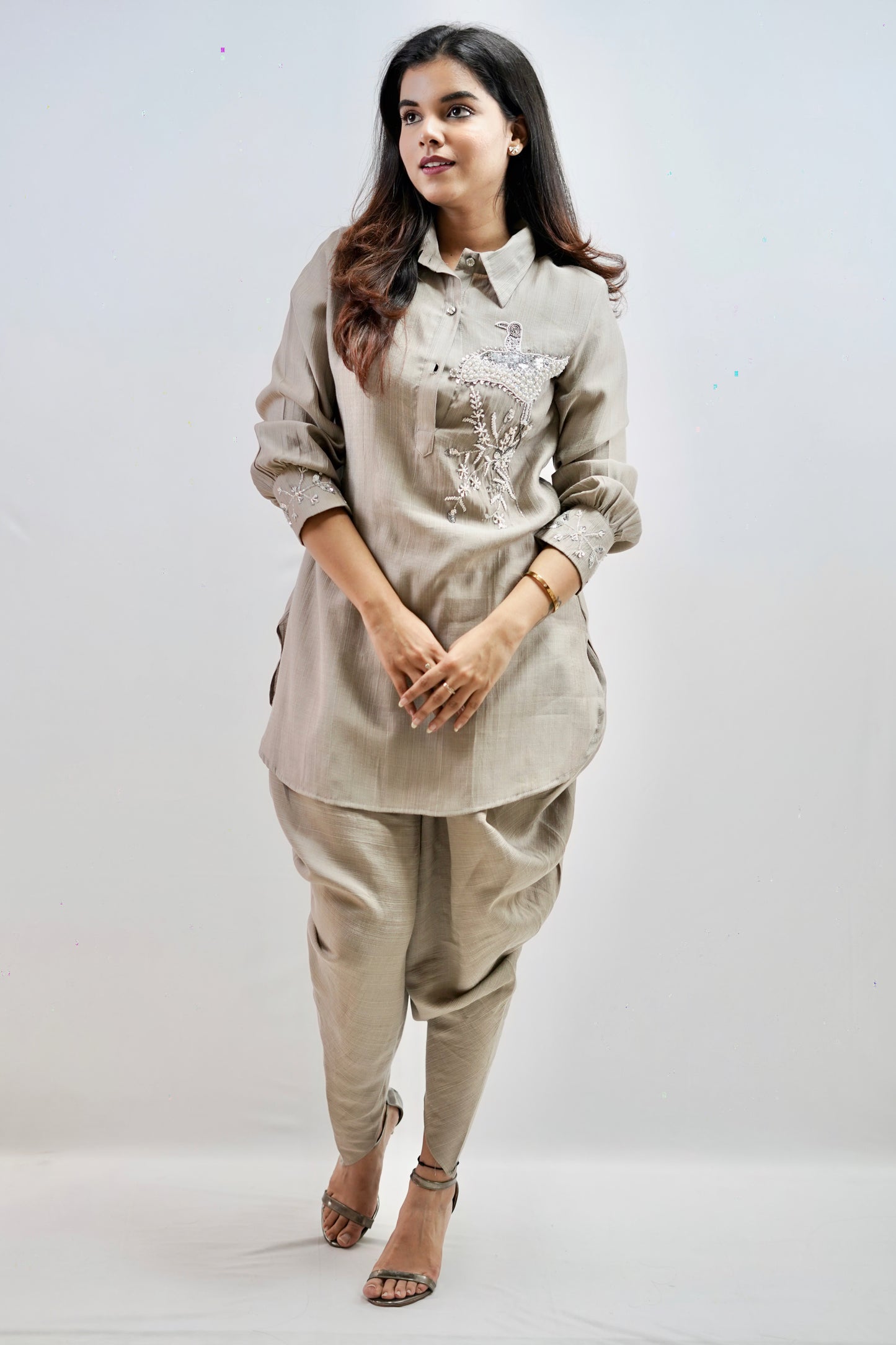 EMBROIDERED SHIRT WITH DHOTI