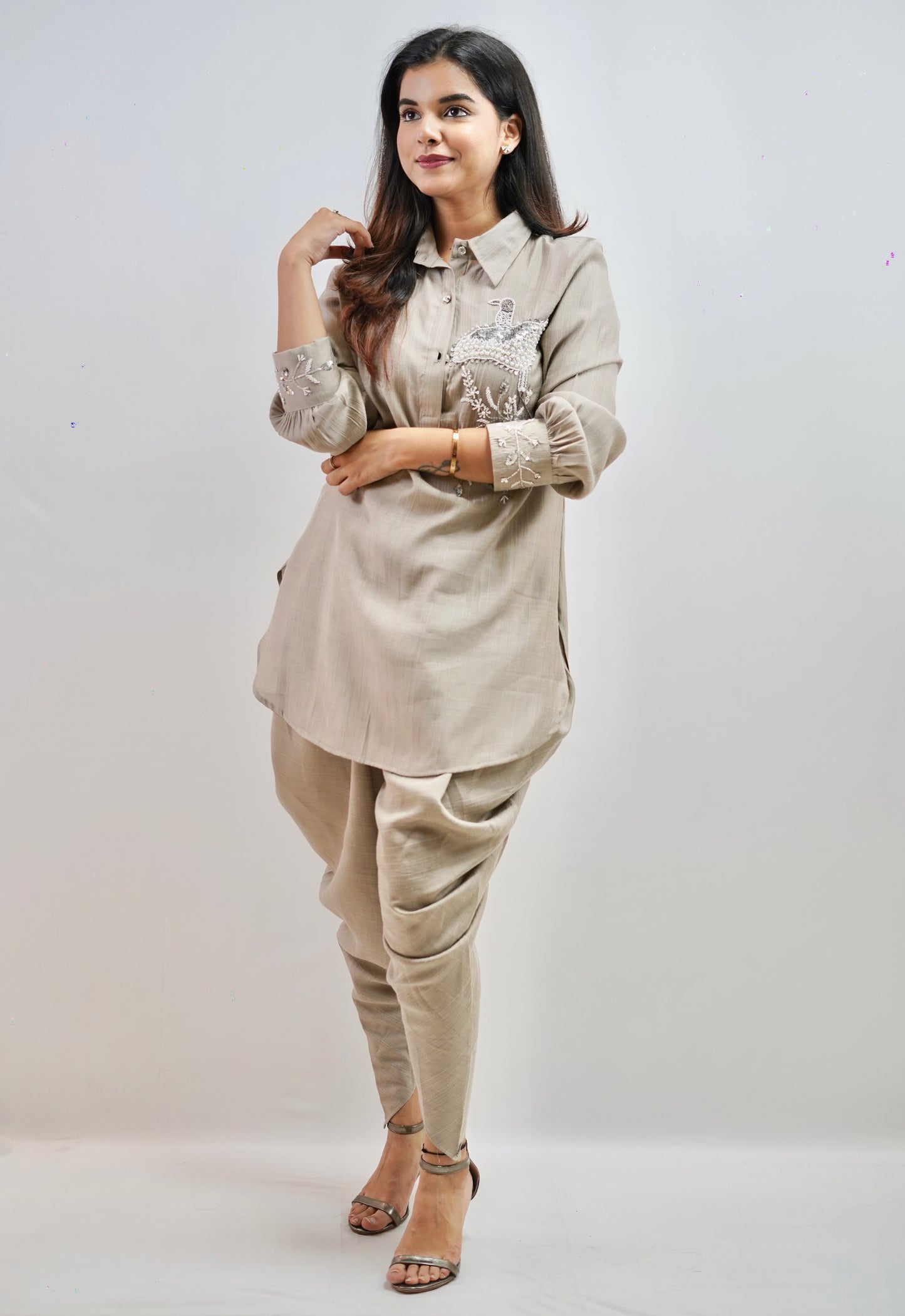 EMBROIDERED SHIRT WITH DHOTI