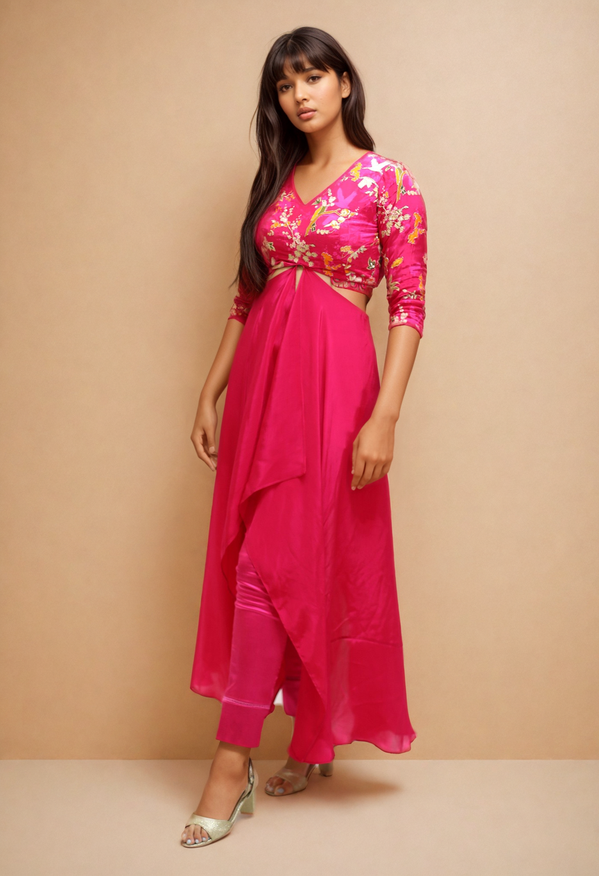 EACHNA PINK DRAPE WITH PANTS