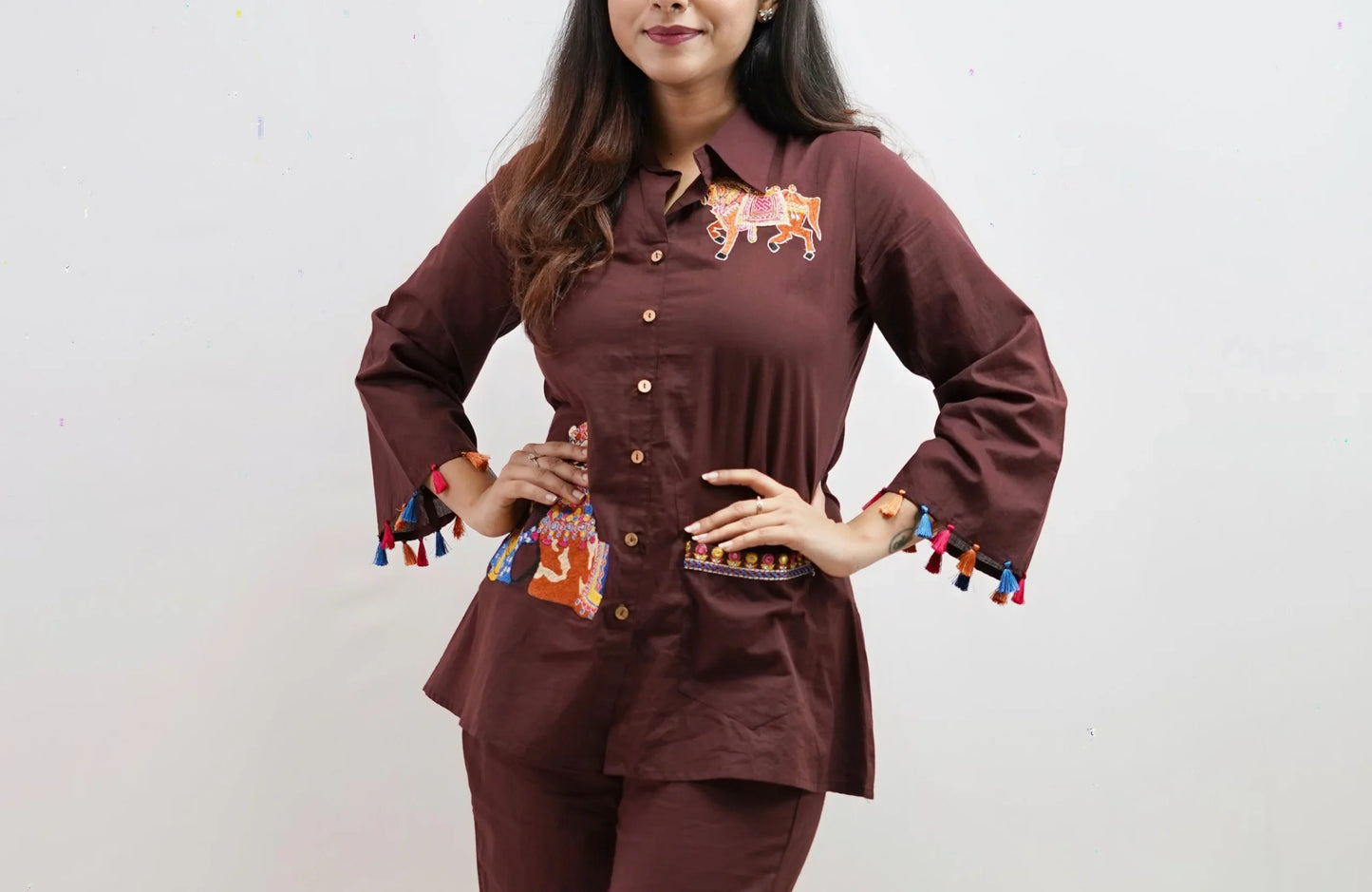 FIGURE EMBROIDERY CO-ORD WITH BELLBOTTOM