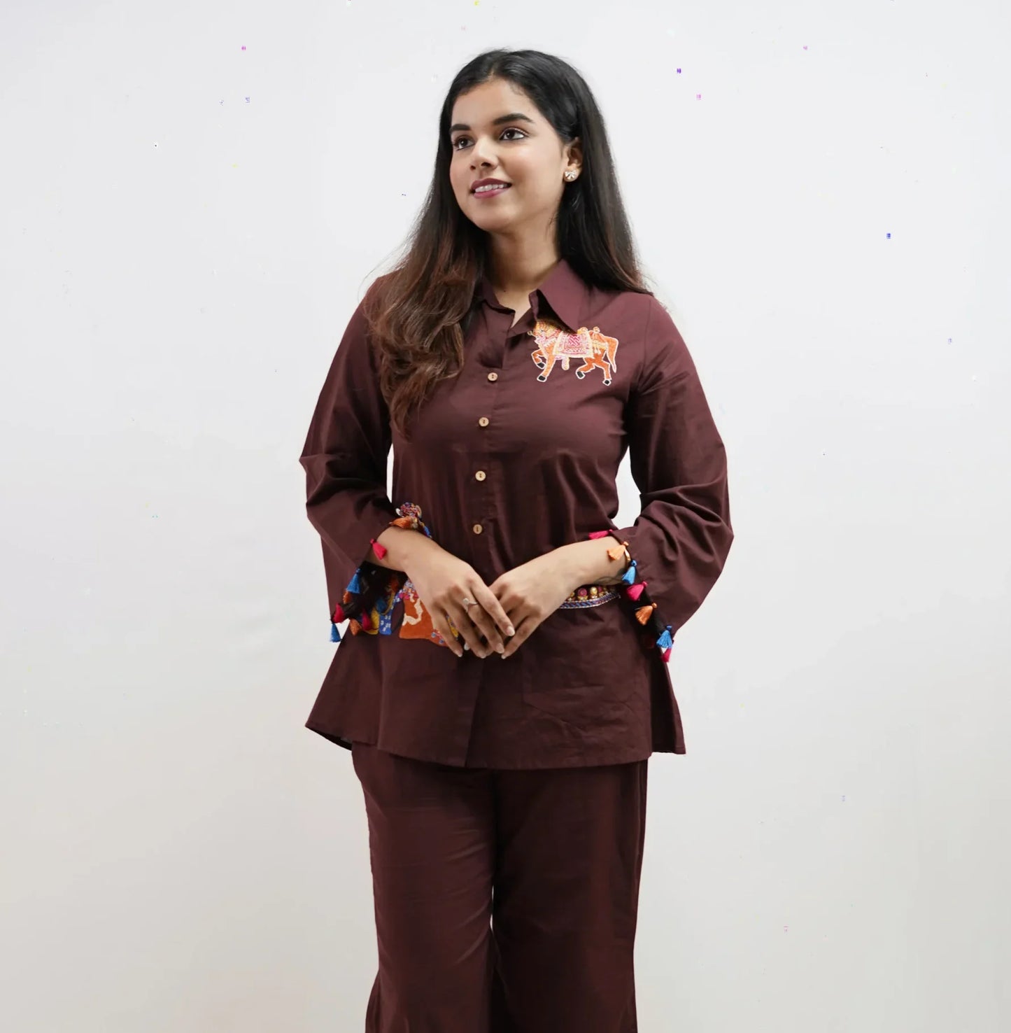 FIGURE EMBROIDERY CO-ORD WITH BELLBOTTOM