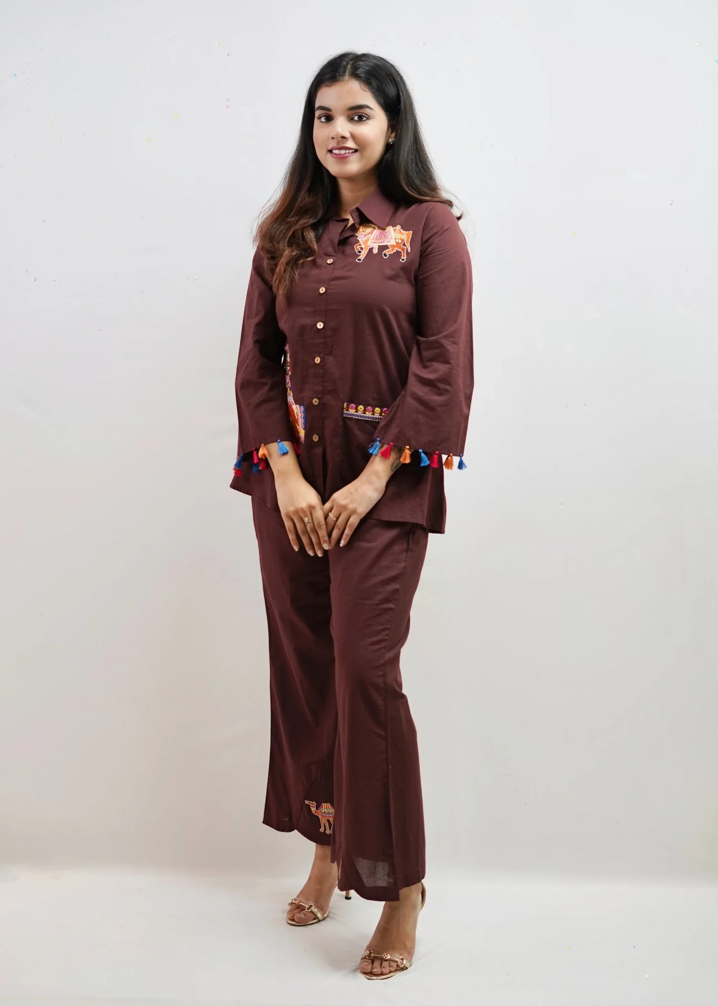 FIGURE EMBROIDERY CO-ORD WITH BELLBOTTOM